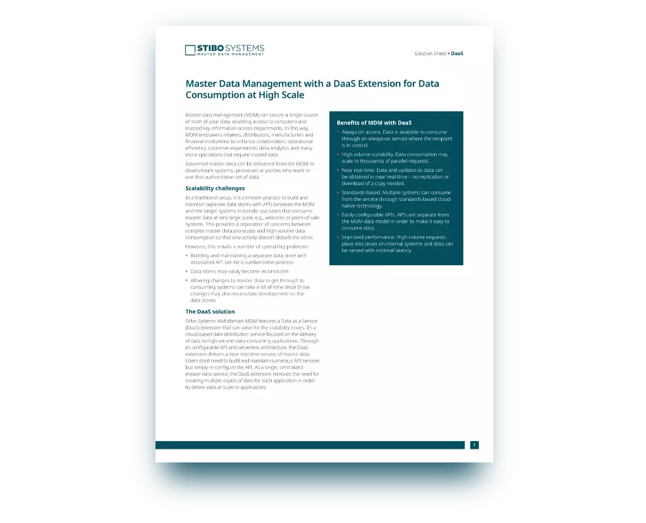 Master Data Management with a DaaS Extension for Data Consumption at High Scale
