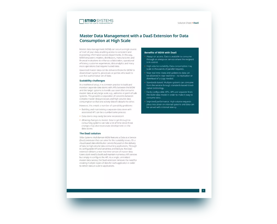 Master Data Management with a DaaS Extension for Data Consumption at High Scale