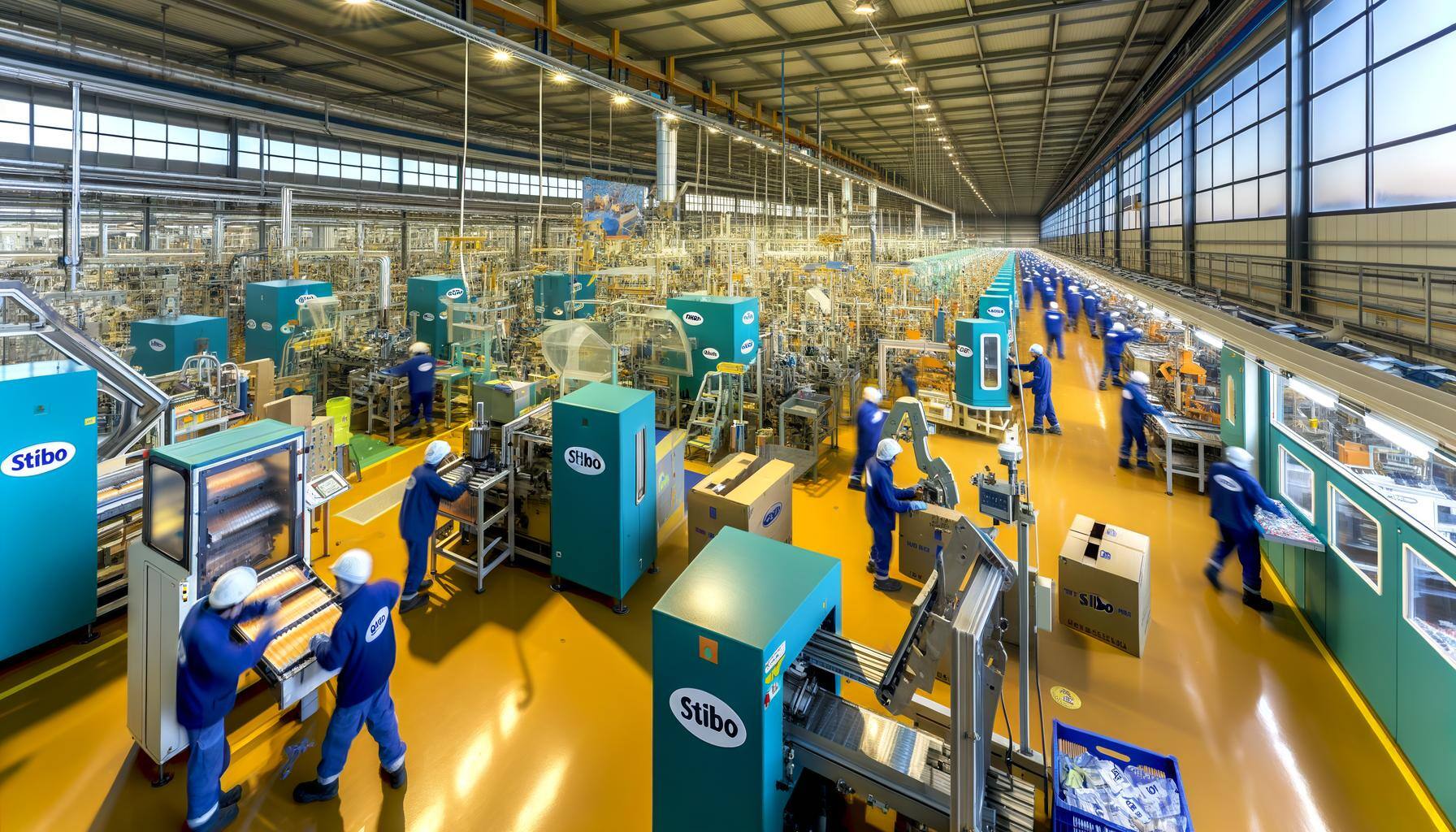 image of manufacturing factory with the colors of the Stibo systems brand